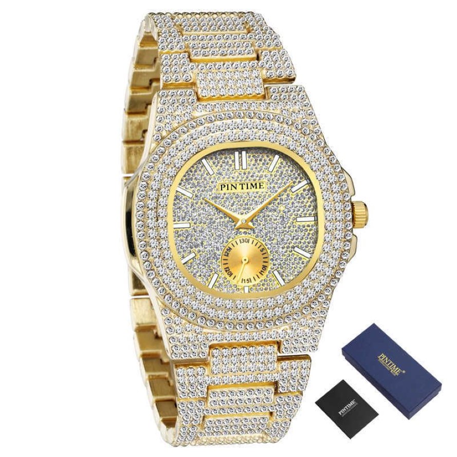 Fashion Gold Iced Out Horloge Mannen Diamant Hip Hop Heren Horloges Topmerk Luxe Quartz Klok Reloj Hombre Relogio Montre Homme X0625178z