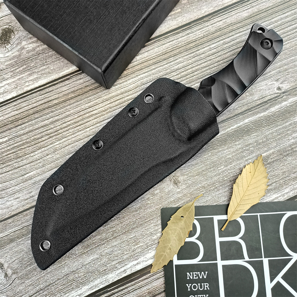 Black Tactical Outdoor Fixed Blade Survival Knife Two-tone Blade G10 Handle with Kydex Sheath Military Combat Hunting Camping Multifunctional Knives