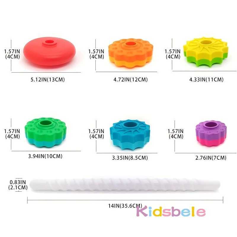 Tri nidification empilage jouets bébé rotatif jouet ABS plastique et coloré arc-en-ciel Design anneau empileur 24323