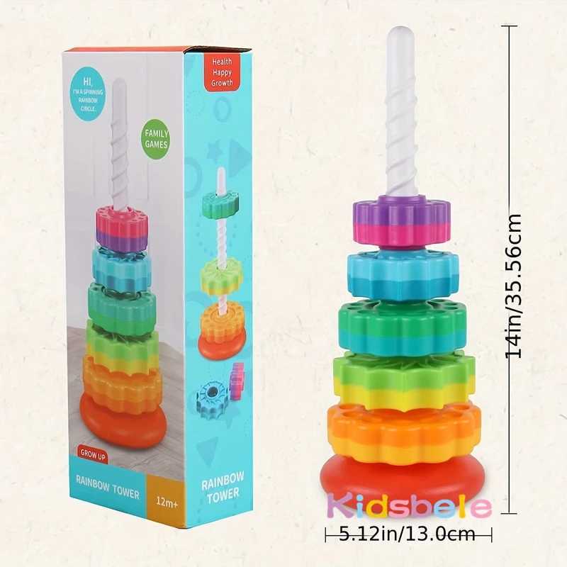 Tri nidification empilage jouets bébé rotatif jouet ABS plastique et coloré arc-en-ciel Design anneau empileur 24323