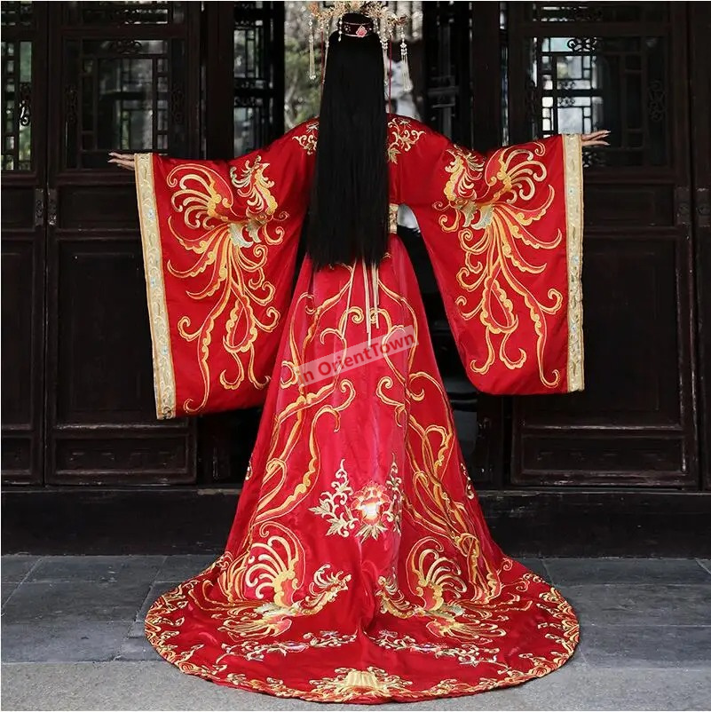 Vêtements ethniques de haute qualité chinois ancien mariage Hanfu mariée longue queue couple costume marié robe vêtement standard Tang Ming dynastie Chine robe rouge festive