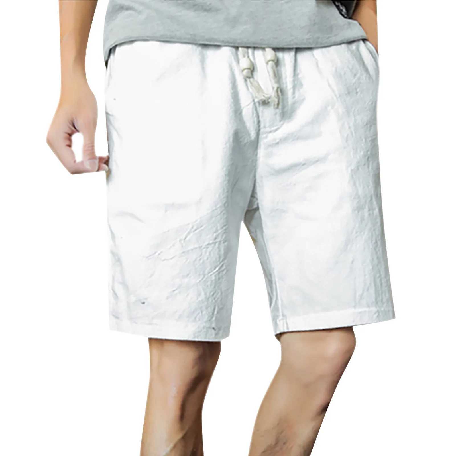 Herren-Shorts, Baumwoll-Leinen, lässige Shorts, weiß, lockeres Gepäck, Sommer-Grifftasche, Herren-Straßenshorts, Alltagskleidung, Pantalones, eng anliegender BH 24323