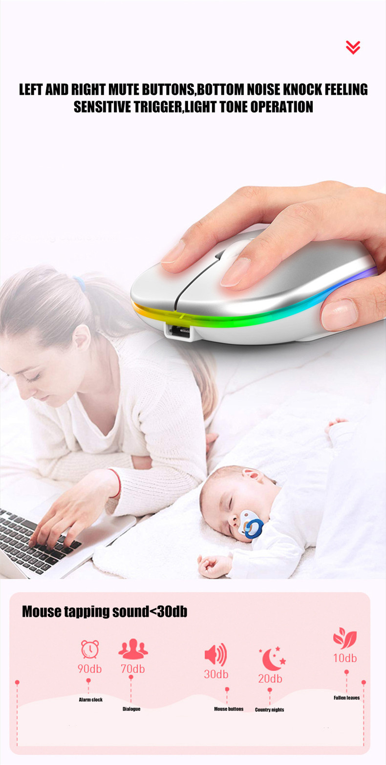 Wireless mouse, ultra-thin rechargeable silent mouse, 2.4G portable USB optical computer mouse with USB receiver