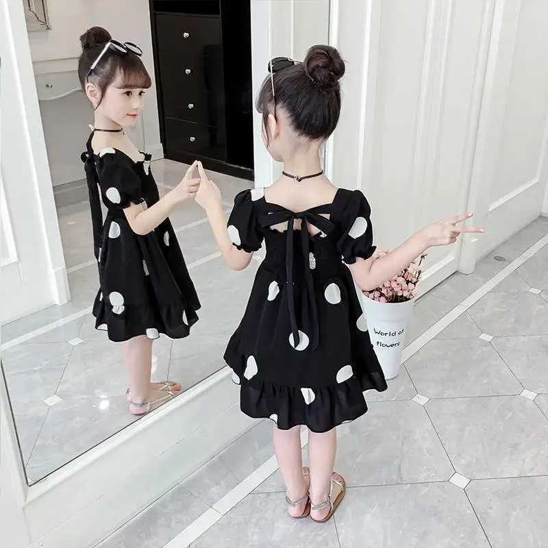 Robes de fille Robe d'été pour filles et enfants de 2 à 12 ans, vêtements pour enfants, mode princesse, tendance, encolure carrée, cravate, taille serrée, 24323