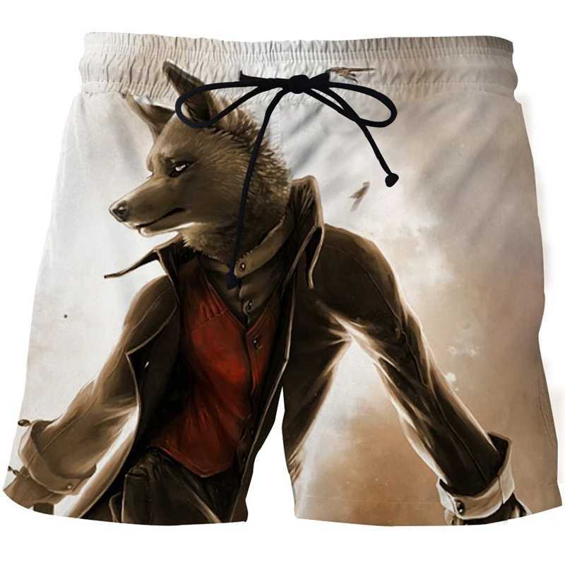 Shorts masculins Fashion Summer Mens Animal Wolf Shorts 3d Shorts imprimés pour hommes shorts pour hommes Pantalons sportifs décontractés 24323