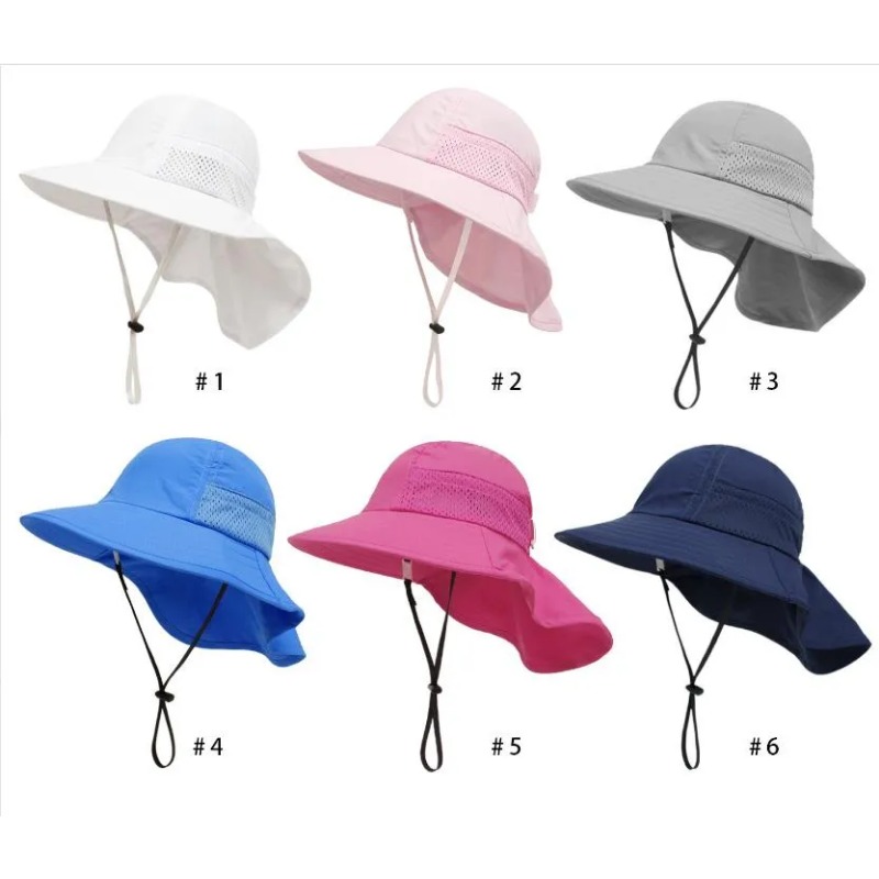 Baby Sun Hat Toddler Girls Fisherman Hats UV Ochrona Ochrona plażowa szerokie grzbietowe klapka na szyję czapki rybackie dla dziewcząt chłopcy siatka oddychająca czapki 6 kolorów