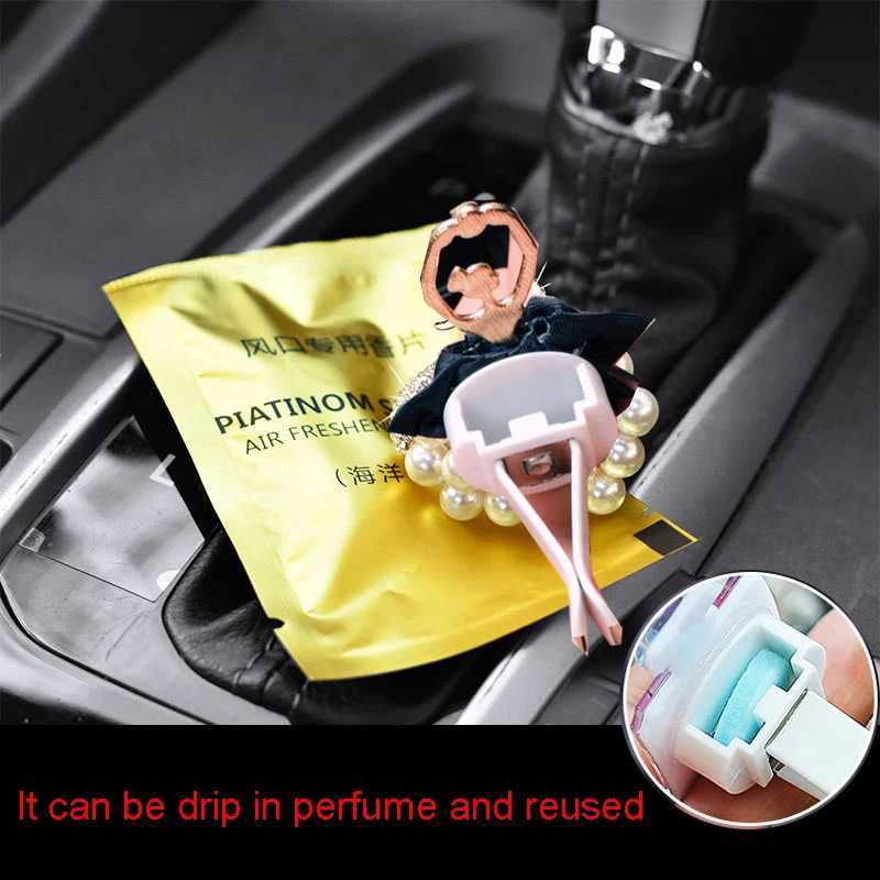 Car Air Freshener of creative diamond flower air outlet aromatherapy clip car air freshener solid perfume diffuser bow decoration clip accessories 24323