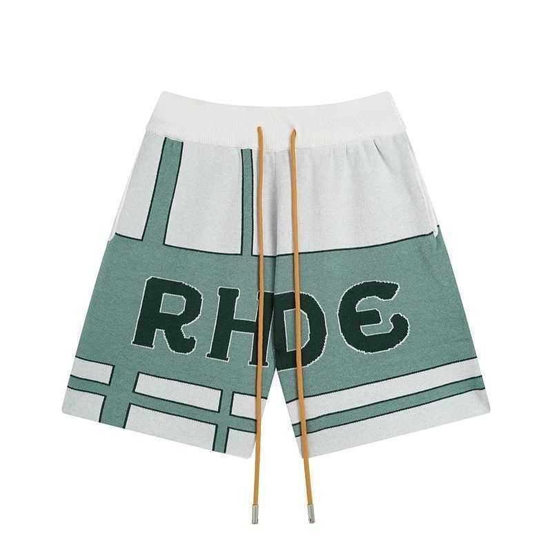 Marca de diseñadores de pantalones cortos masculinos Fashion europeo Rhude Rhude Patchwork Contrasting Jacquard Letter Loose Casual Trendy Mens tejido con un pantalón de cinco piezas