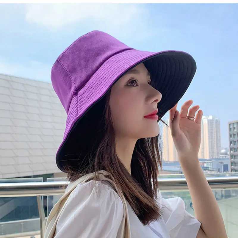 Wide Brim Hats Bucket Womens double-sided folding bucket hat summer sun Visor fisherman UV resistant wide buckets 24323