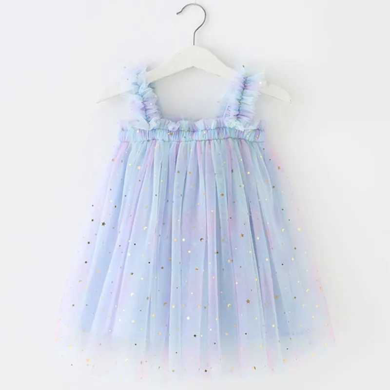 Girl's Dresses Toddler Girl Princess Dress Baby Rainbow Unicorn Tulle Costume Kids Summer Sleeveless Strap Dresses Newborn Birthday Party Cloth d240425