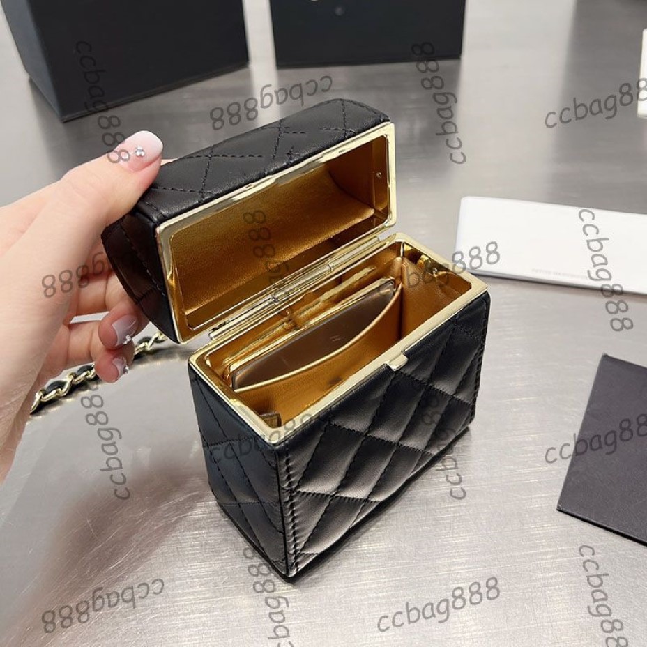 Womens Designer Vanity Bags Cosmetic Case Box 5 Cores Cosmetic Case com Gold Metal Hardware Matelasse Chain Crossbody Ombro H261B