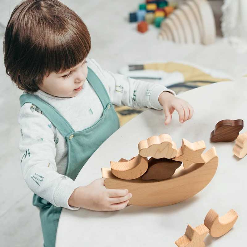 Sıralama yuvalama yığın oyuncaklar bebek ahşap yapı taş oyuncaklar Montessori dengeli çocukları yüksek oyun doğal kalitesi düz 24323