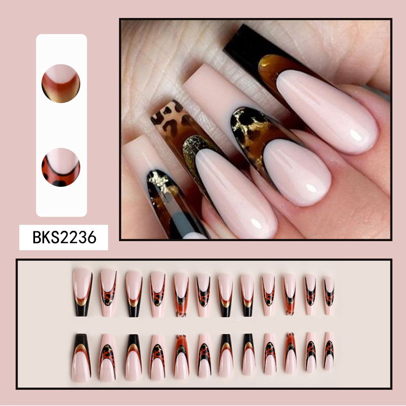 Nouvelles ventes porter des faux ongles imprimé léopard longs ongles Nail Art