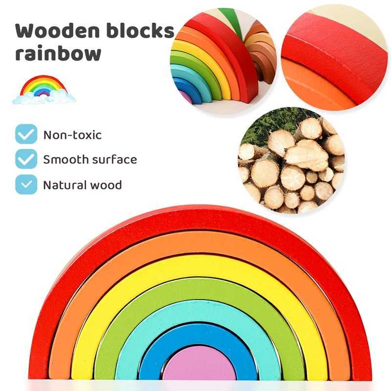 Sorting Nesting Stacking toys of Montessori stacked wooden rainbow blocks baby balance game educational puzzle Christmas gift 24323