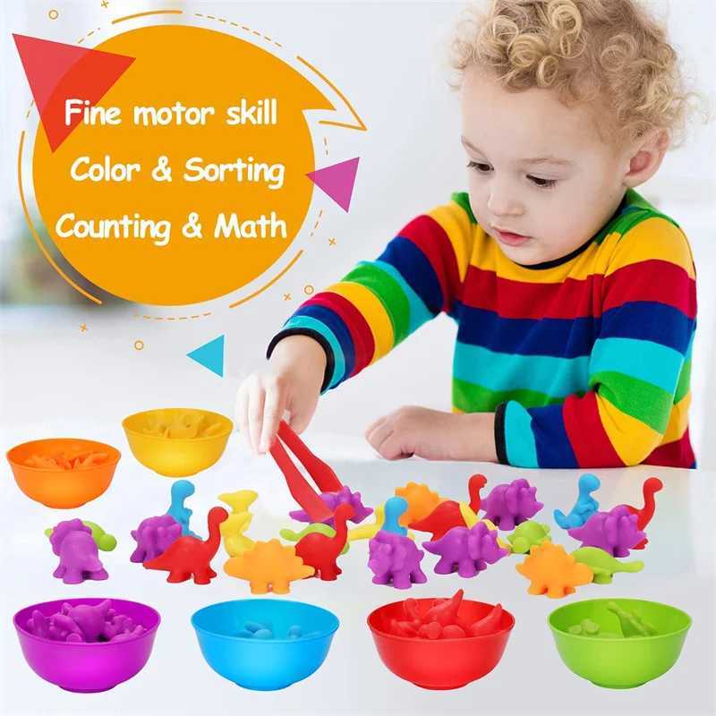 Sortera häckning Stacking Toys Count Dinosaur Toys Matching Game Color and Bowls dagis Barn Montessori Sensory 24323