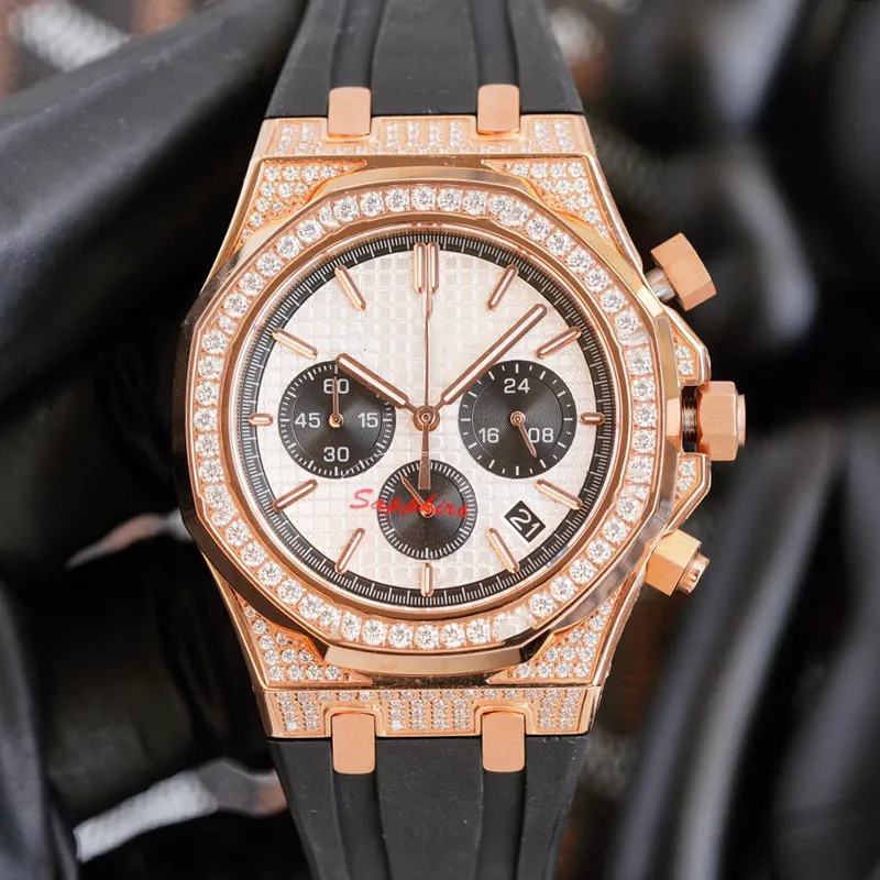 Мужские часы с бриллиантами, кварцевые механические часы с бриллиантами, 42 мм, водонепроницаемые, модные, деловые, роскошные наручные часы