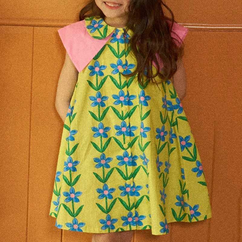 Abiti da ragazza Primavera/Estate Neonata coreana Stile casual bambini Carino stile principessa Stampa floreale Abito con scollo a forma di bambola 24323