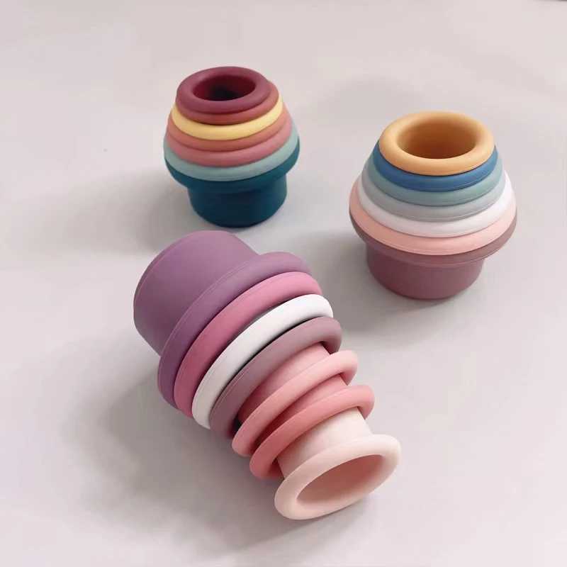 Sorting Nesting Stacking toys Baby silicone stacked cup multifunctional rainbow ring tower puzzle toy fine motor skills childrens educational 24323