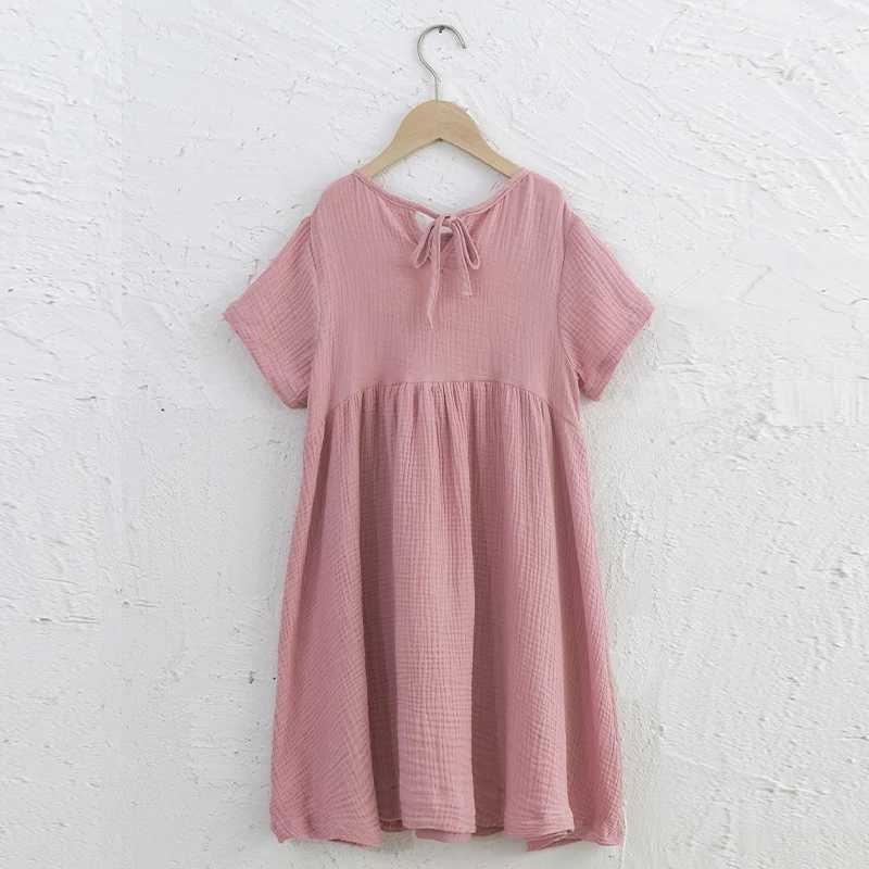 Mädchenkleider, 100 % reine Baumwolle, kurzärmelige Sommerkleidung für Damen, lässiges, lockeres Strandkleid für Kinder, Kinderkleidung 24323