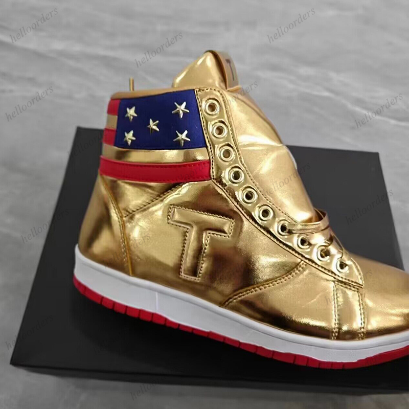 T Trump Spor Sneakers Asla Teslim Olmaz Yüksek Sneaker Gold Mens Kadın Günlük Basketbol Ayakkabıları Büyük Boyut 47