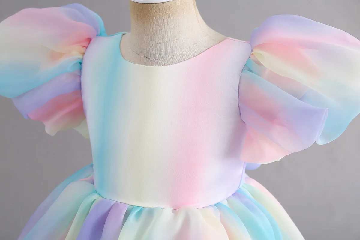 Girl's Dresses Rainbow Tutu Girl Party Dress Pageant Childrens Clothing Princess Childrens Bride Dress Birthday Wedding Dress Vestidos 1-6 24323