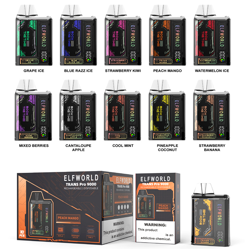 Original ELFWORLD TRANS PRO ELF WORLD Vape descartável puff 9K vaper puff 9000 e cigarros puffs vapes descartáveis puffs Tornado 2% 5% NIC vape desechable 10 sabores