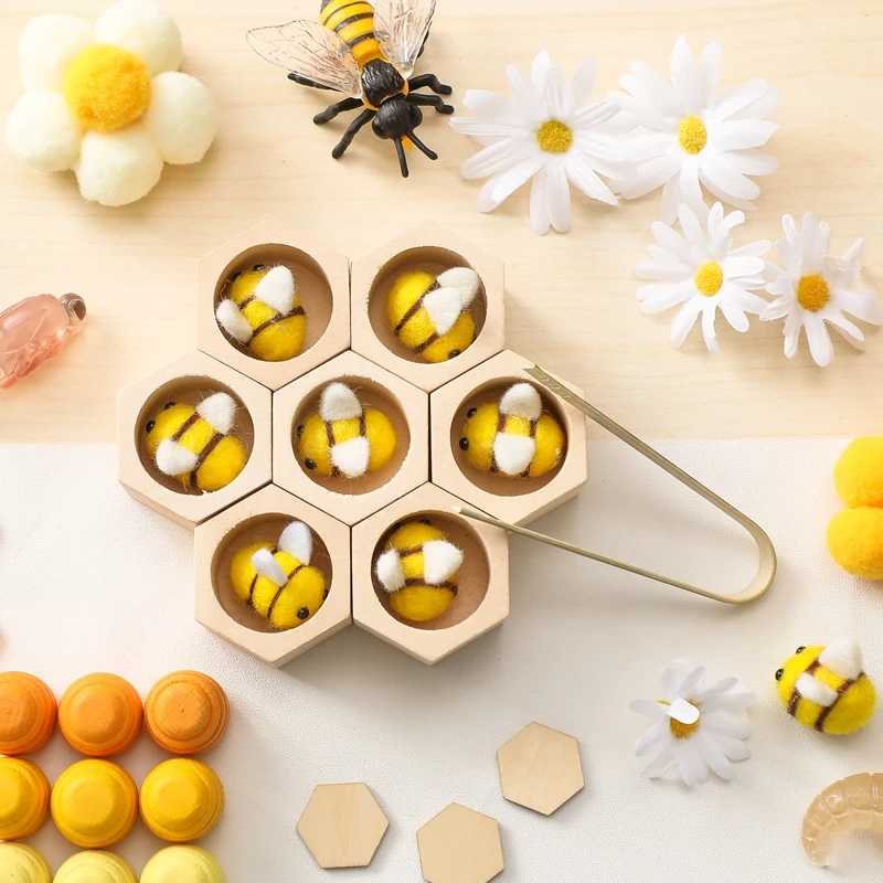 Sorting Nesting Stacking toys Wooden Montessori Baby Bee Toy Honeycomb Sensor Childrens Education Hexagonal Box Counting Puzzle 24323