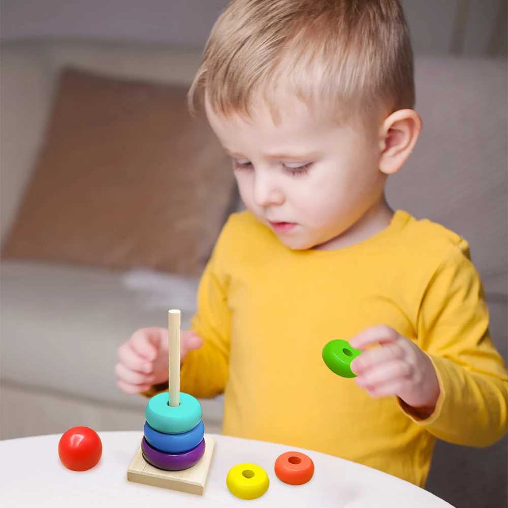 Sorting Nesting Stacking toys Baby Wooden Rainbow Stacked Ring Tower Childrens Puzzle Toys Montessori Preschool Education Block Geometry Games Toy Gifts 24323