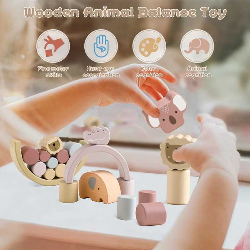 Sorting Nesting Stacking toys of wooden rainbow stacking blocks elephant balance educational activities kindergarten birthday gifts 24323