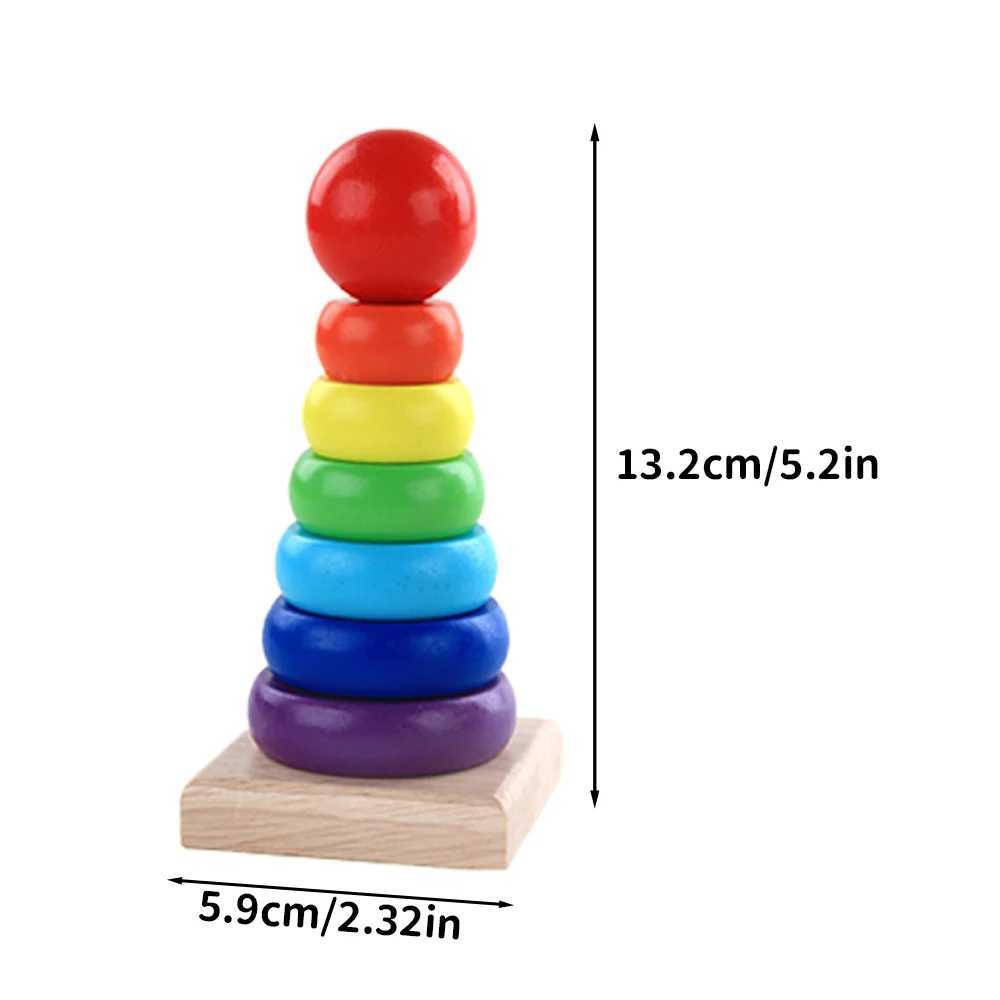 Sorting Nesting Stacking toys Baby Wooden Rainbow Stacked Ring Tower Childrens Puzzle Toys Montessori Preschool Education Block Geometry Games Toy Gifts 24323