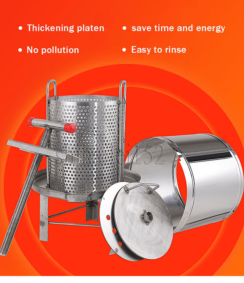 Honungsextraktor rostsäker förtjockad rostfritt stål honungseparator med honungfilter hushållsmanual honungspress för bi