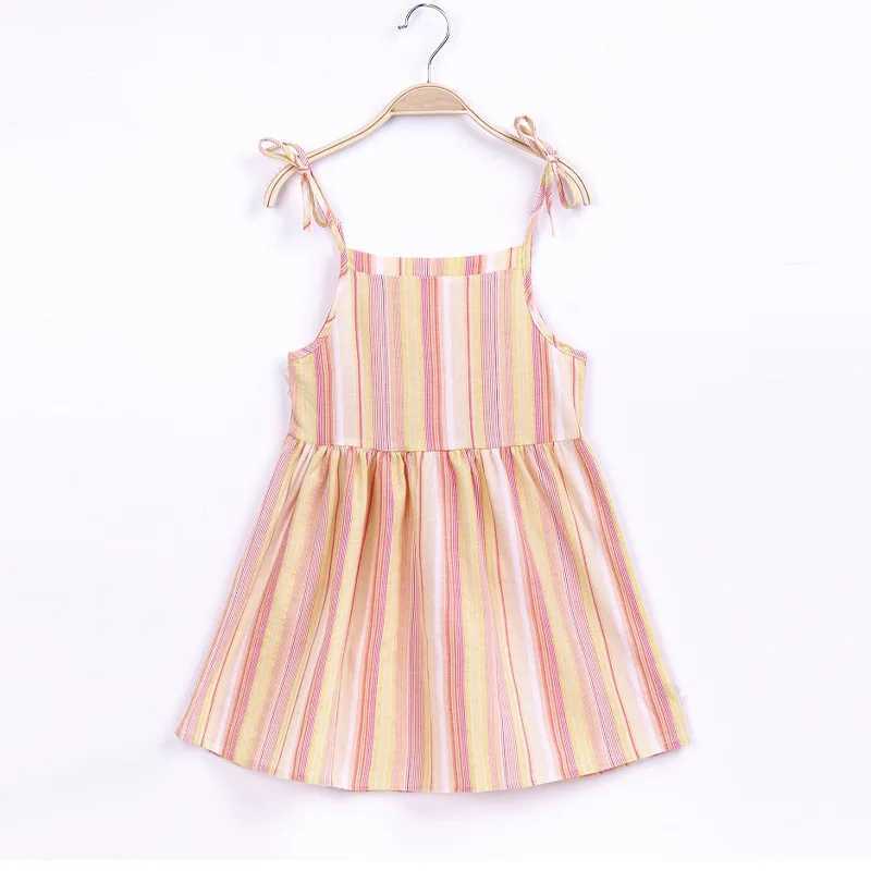 Sukienki dla dziewczynek Summer Girls Korean Strappy Sukienka Dzieciowe Różowe Sukienka bez rękawów Bawełna i lniana sukienka Księżniczka 24323