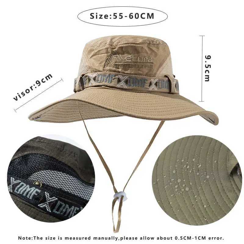 Chapeaux larges chapeaux seau été hommes chapeau extérieur protection UV Panama Wildlife Park chasse et randonnée maille pêcheur plage seaux de crème solaire 24323