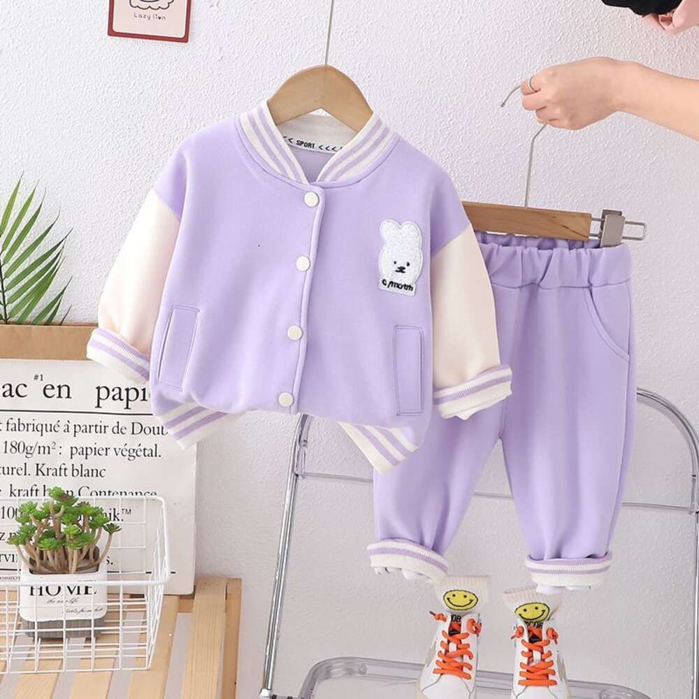 Girl's and Fashionable Coat 2024 New Girl Spring Wear Casual Sports Baseball Two Piece Set Trendy