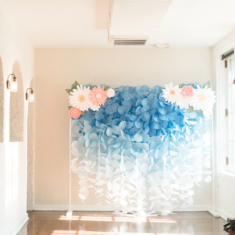 Décorations de mariage en papier froissé, pièces rondes, pull fleur dégradé, mur d'art