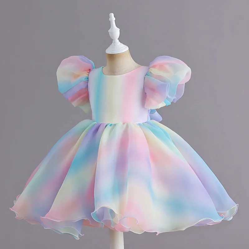 Girl's Dresses Rainbow Tutu Girl Party Dress Pageant Childrens Clothing Princess Childrens Bride Dress Birthday Wedding Dress Vestidos 1-6 24323