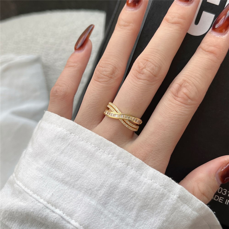 luxury 18k gold designer rings for women party 925 sterling silver decussate diamond ring woman jewelry womens daily outfit travel beach dating gift box size 5-9