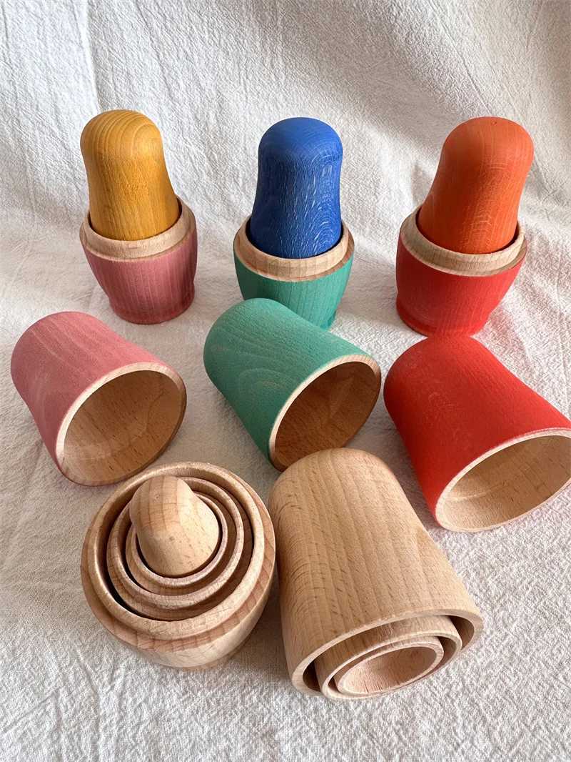 Nesting Stacking Sorting toys Childrens wooden beech rainbow stacked bowl dolls Matryoshka series craft open game for kids 24323