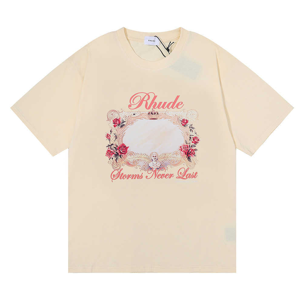 American Fashion Brand Rhude Storms Never Last Hd Rose Magic Mirror Mens and Womens Casual Short Sleeve T-shirtSV4OSV4O