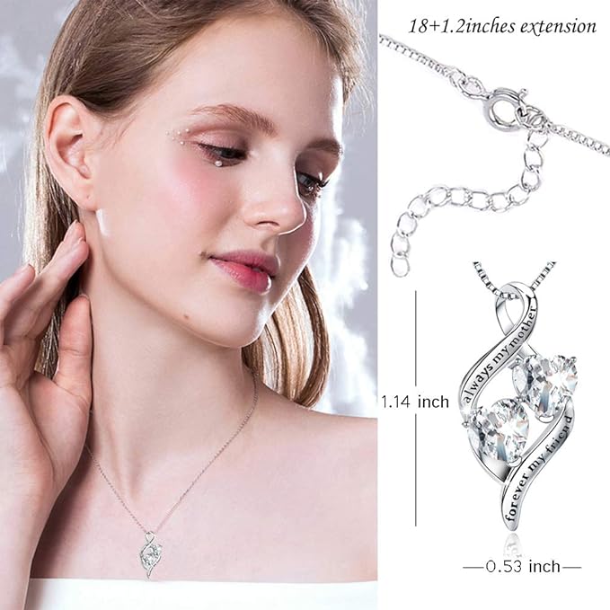 Gifts for Mom from Daughter & Son- Sterling Silver Heart Cubic Zirconia Pendant Necklace for Sister/Daughter/Nana Mother's Day Birthdaywith GiftBox