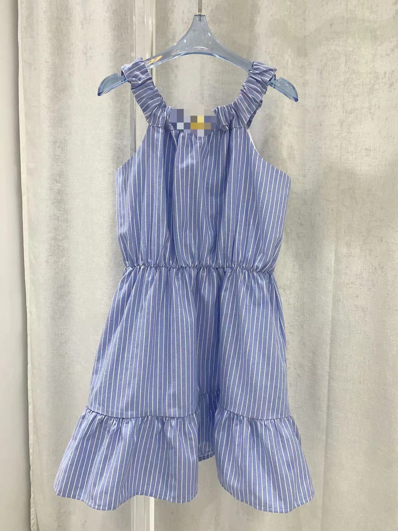 2024 Spring Blue Spaghetti Strap Ruffled Women Dress Designer High End Womens Runway Dress Vestidos de Festa 3233