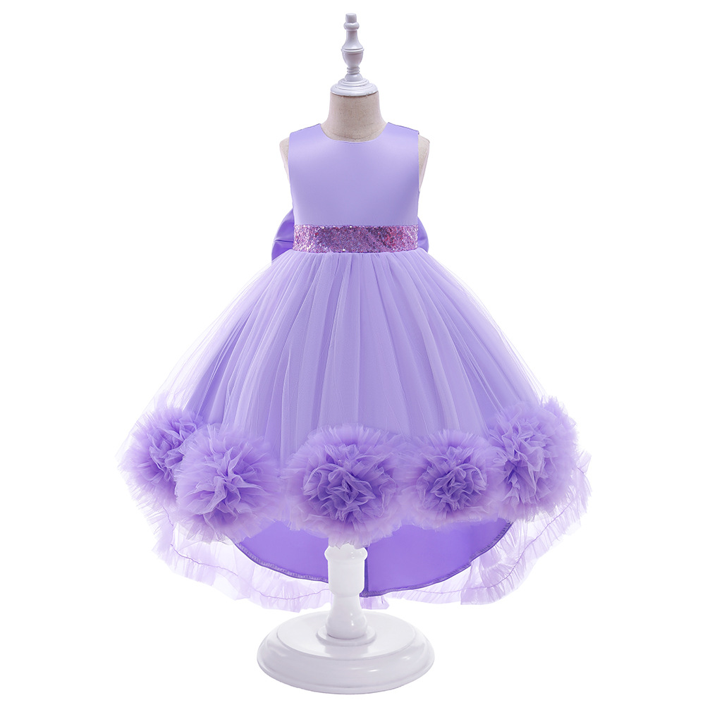 Beauty Purple Blue Yellow Green Jewel Hi-Lo Flower Girl Dresses Girl's Birthday Dresses Girls Party Skirt Girl Everyday dress Kids' Party Wear SZ 2-4 D323148