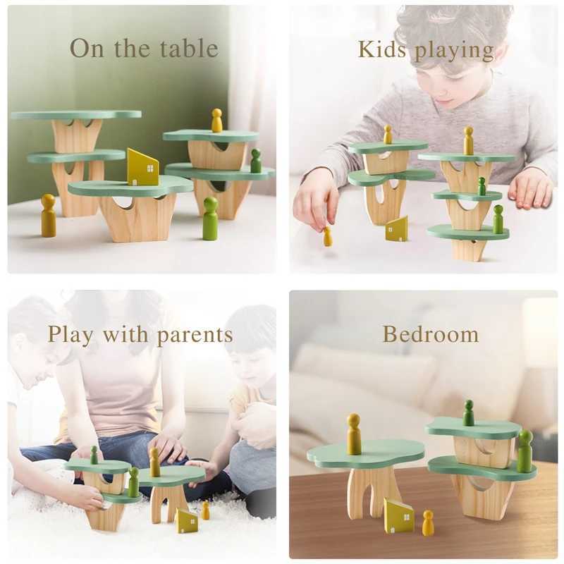 Tri nidification empilage jouets Montessori bloc en bois pour enfants bébé empilage puzzle jeux d'équilibre décoration de chambre pour enfants 24323