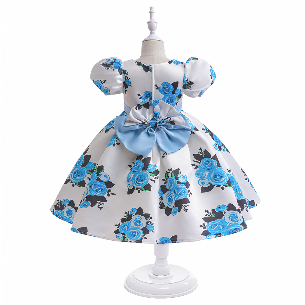 Belleza Azul Rosa Cuadrado Vestidos de niña de flores Vestidos de cumpleaños para niña Falda de fiesta para niña Vestido de todos los días Ropa de fiesta para niños SZ 2-4 D323143