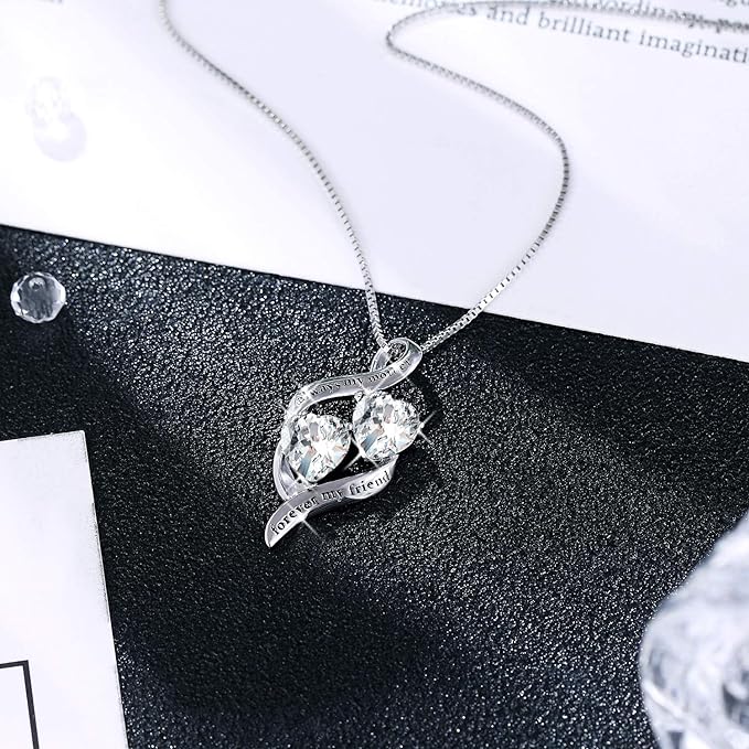 Gifts for Mom from Daughter & Son- Sterling Silver Heart Cubic Zirconia Pendant Necklace for Sister/Daughter/Nana Mother's Day Birthdaywith GiftBox