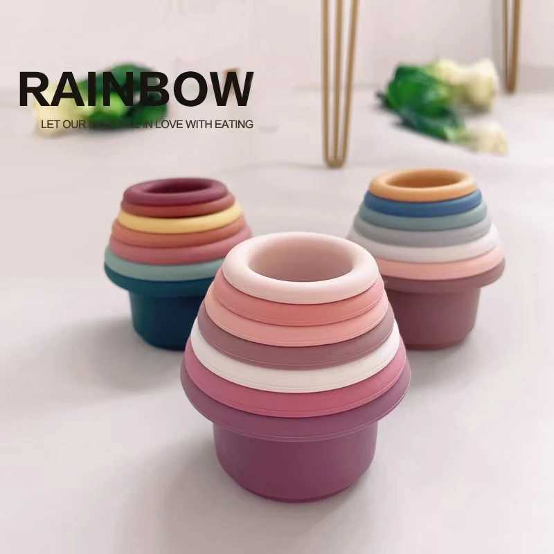 Sorting Nesting Stacking toys Baby silicone stacked cup multifunctional rainbow ring tower puzzle toy fine motor skills childrens educational 24323