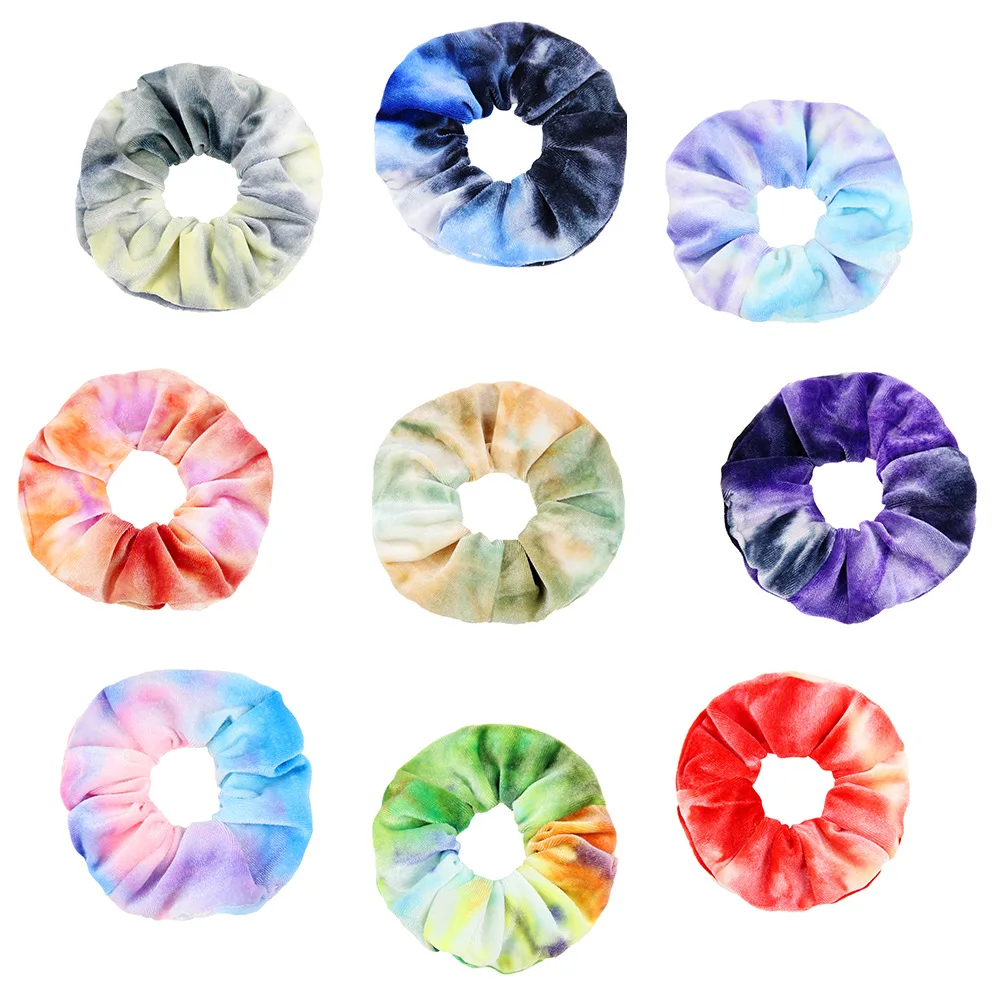 Velvet Scrunchie Tie Dyeing Women Girls Elastic Hair Rubber Bands Gum Gradient Color Hair Ring