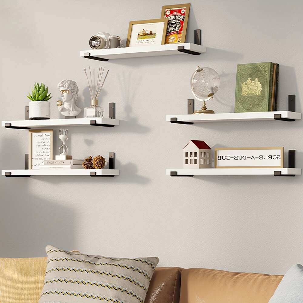 Rack de montagem de 5 unidades / conjunto, suporte de planta de prateleira flutuante de madeira, suporte de organização cosmética para chuveiro, acessórios de quarto de cozinha, decoração de parede, casa