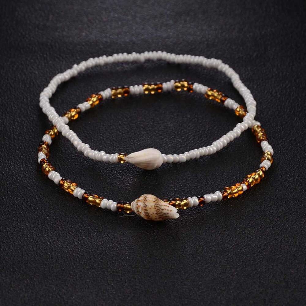 Smycken bohemisk etnisk stil strand ris pärla conch kedja dubbel lager kombination set fotprydnad