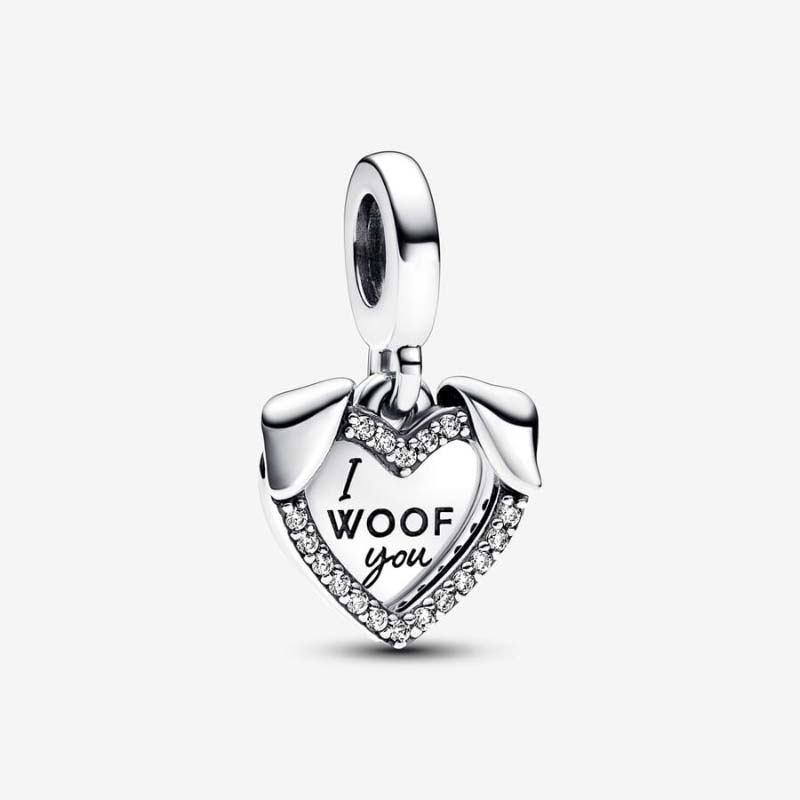 Coeur Chien Double Dangle Charm Pandoras 925 Sterling Silver Luxury Charm Set Bracelet Making Charms Designer Collier Pendentif Boîte Originale Cadeau Petite Amie